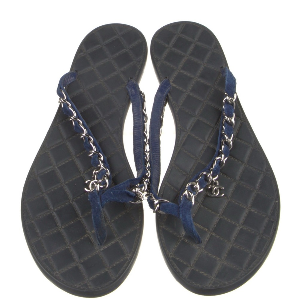 Chanel Navy Blue Chain Sandals